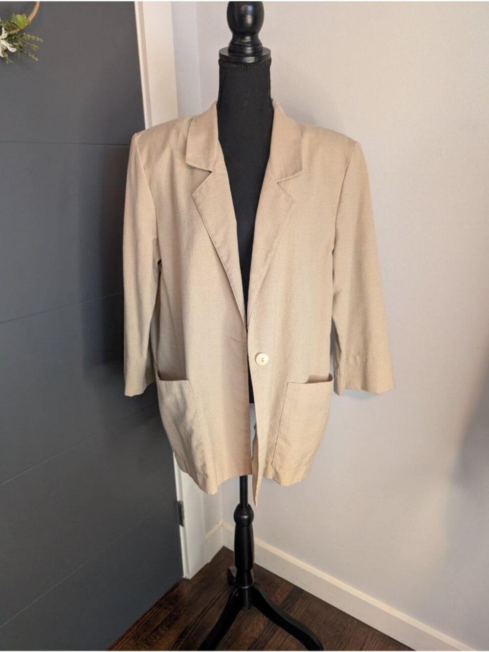 Vintage Modern Essentials Oversized Beige Blazer Jacket Womens Large